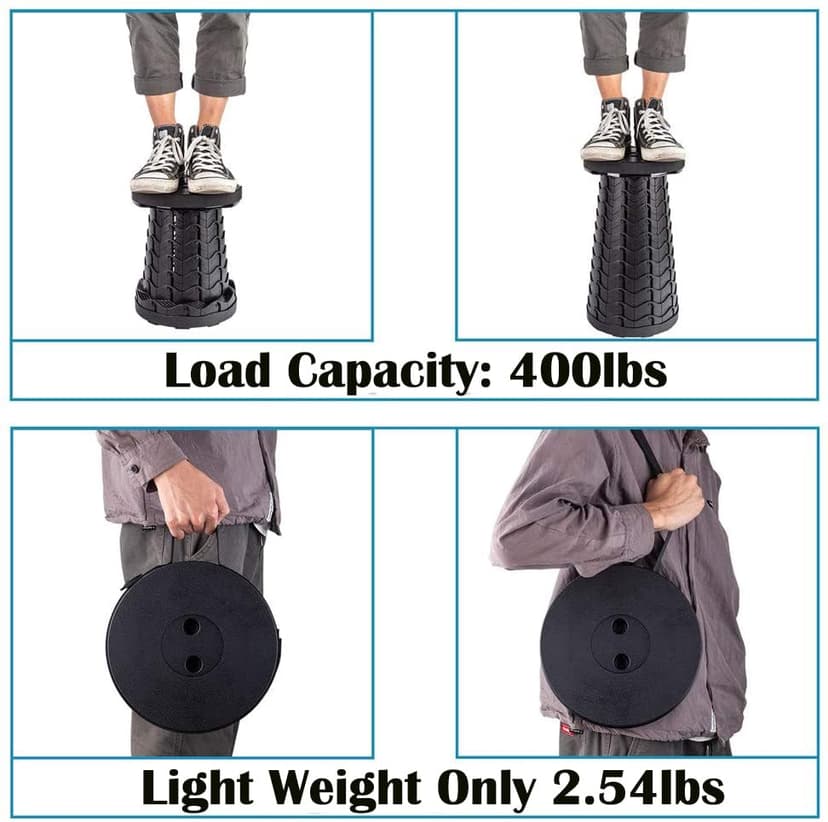 Fishboy Upgraded Collapsible Stool, 400lbs Max Weight, Lightweight But Sturdy, Portable Retractable Folding Telescoping Foldable Camping Stool for Adults Outdoor Fishing Hiking BBQ