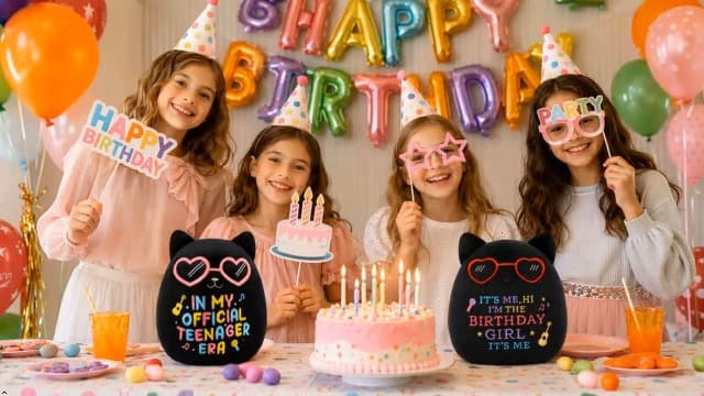 In My Official Teenager Era Gifts, 8" Soft Cute Plushie for Teens Birthday Party Decor 13 Year Old Girl Gifts, Black Cat Birthday Stuffed Animal B0GYX9123J
