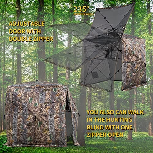 FUNHORUN Hunting Blind 270/360 Degree See Through Ground Blind with Carrying Bag, 2/3/4 Person Pop Up Camouflage Tent Portable Concealed Shelter