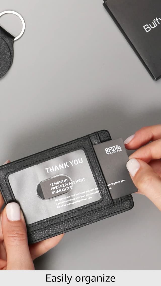 Buffway Slim Minimalist Front Pocket RFID Blocking Leather Wallets for Men and Women - Cross Black