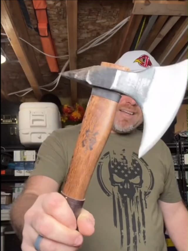 Grumpy Bear 15" Camping Hatchet, Survival Axe with Sheath, High Carbon Steel and Wood Handle, Anti-Slip Grip – Ideal for Bushcraft, Wood Splitting & Outdoor Adventures
