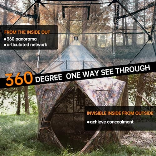 Hunting Blind - 2-3 Person & 3-4 Person 360 Degree See Through Ground Blinds for Hunting Deer and Turkey, Pop Up Deer Blind with Diamond-Shaped Door, Mud Flap, Portable Carry Bag