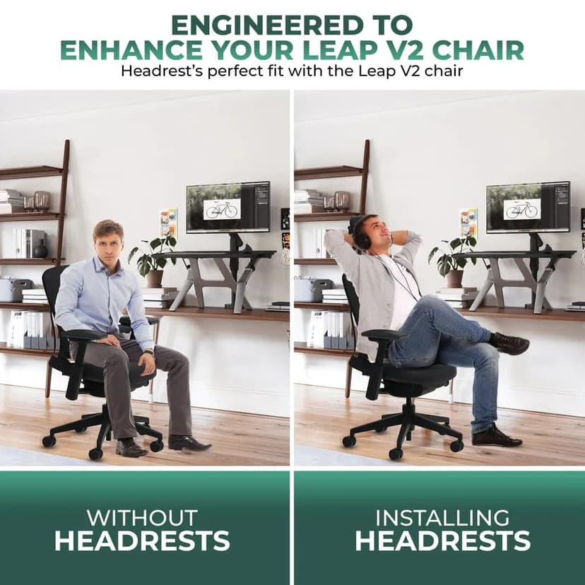 OFFICE LOGIX SHOP Leap V2 Chair with Headrest Bundle (Fabric, Black)