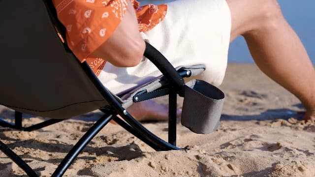 KingCamp Low Beach Chair, High Back Folding Camping Chair for Adults, Oversized Breathable Mesh Seat, 300lbs Heavy Duty Portable Chair with Cup Holder & Storage Pockets for Beach, Outdoor