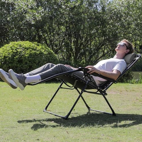 Colegence Oversized Padded Zero Gravity Lounge Chair, Foldable Patio Anti Gravity Reclining Chairs Folding Lawn Recliner with Cup Holder for Yard, Camping, Outdoor, Support 350 LBS, Black