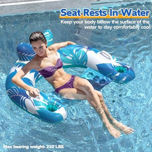 Pool Floats, 3 Pack Inflatable Pool Float Chairs with Cupholders & Handles, Pool Floats Adult & Kids Perfect for Pool Lake & Rivers, Pool Toys Party, Relaxing Inflatable Chair for Swimming Pool