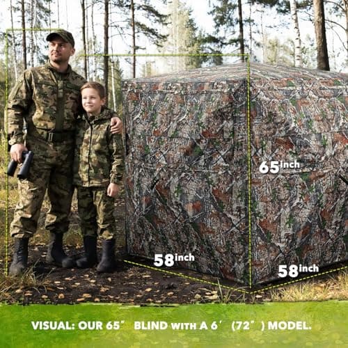 Hunting Blind 360 See Through Ground Blind for Turkey & Deer Hunting, 2-3 Person Pop Up Camouflage Tent