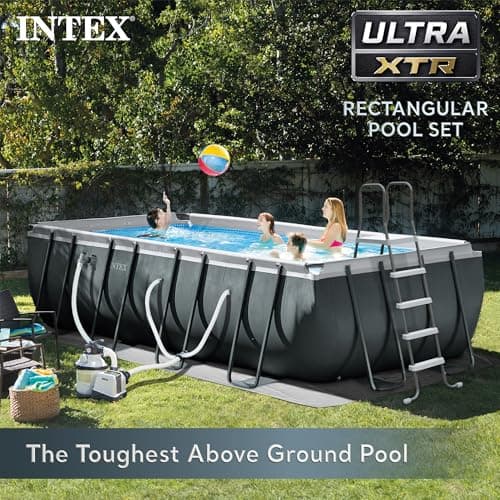 Intex 18' x 9' x 52" Ultra XTR Rectangular Frame Swimming Pool Set with Pump - Above Ground Backyard Large Rectangle Pool with 45-Inch Deep Water