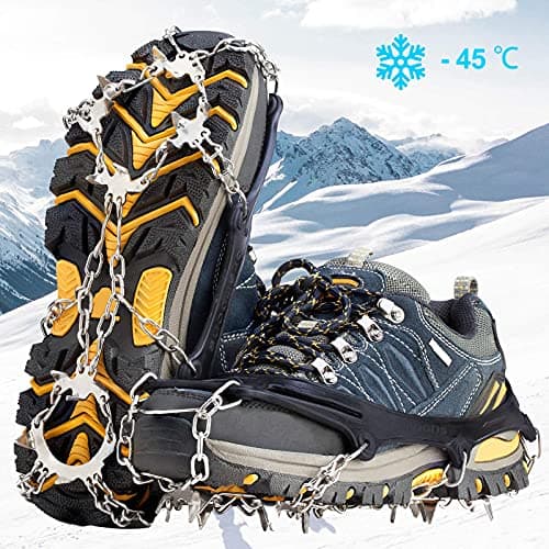 Cimkiz Crampons Ice Cleats Traction Snow Grips for Boots Shoes Women Men Anti Slip 19 Stainless Steel Spikes Safe Protect for Hiking Fishing Walking Climbing Mountaineering