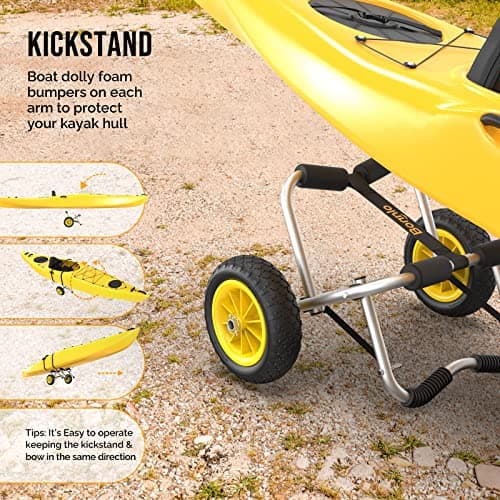 Bonnlo Kayak Cart Canoe Dolly Fishing Kayak Accessories Carrier Foldable Paddle Board Trolley Boat Trailer Transport with NO-Flat Airless Tires Wheels and 2 Ratchet Straps