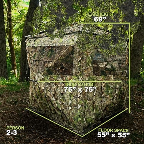 AYIN See Trough Pop Up Hunting Blind, See Thru Ground Blind - Essential Hunting Tent for Deer, Portable and Easy Setup, Ideal Hunting Essentials, Durable and Concealed Ground Blind