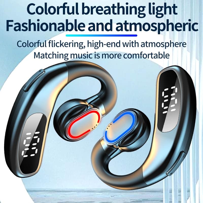 SMOUSKK Open Ear Bluetooth 5.5 Wireless Earbuds 180° Rotatable Design Single Earpiece LED Display 72H Playtime Ear Headset for Cell Phone