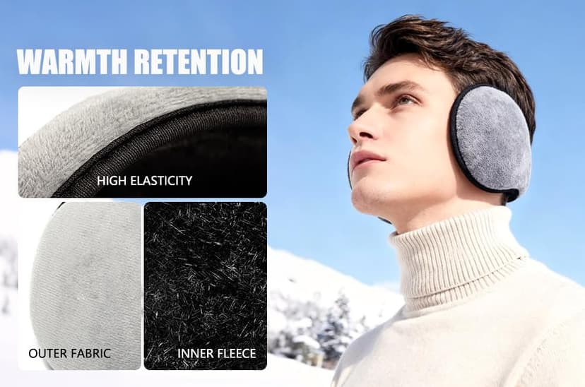 Kimono Outlet Ear Muffs For Cold Weather, Unisex Fleece Foldable Earmuffs Outdoor Windproof Knit Ear Warmers Behind-the-Head