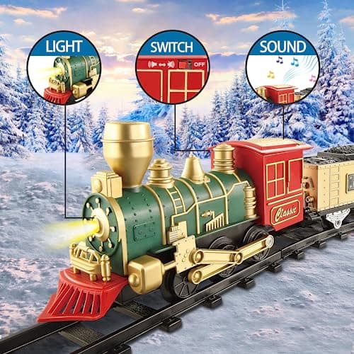 JQ JUQU Electric Train Set for Kids Ages 3-8, Battery Operated Toy Train with Lights and Sounds, 3 Cars and 10 Tracks for Christmas and Year Round Play