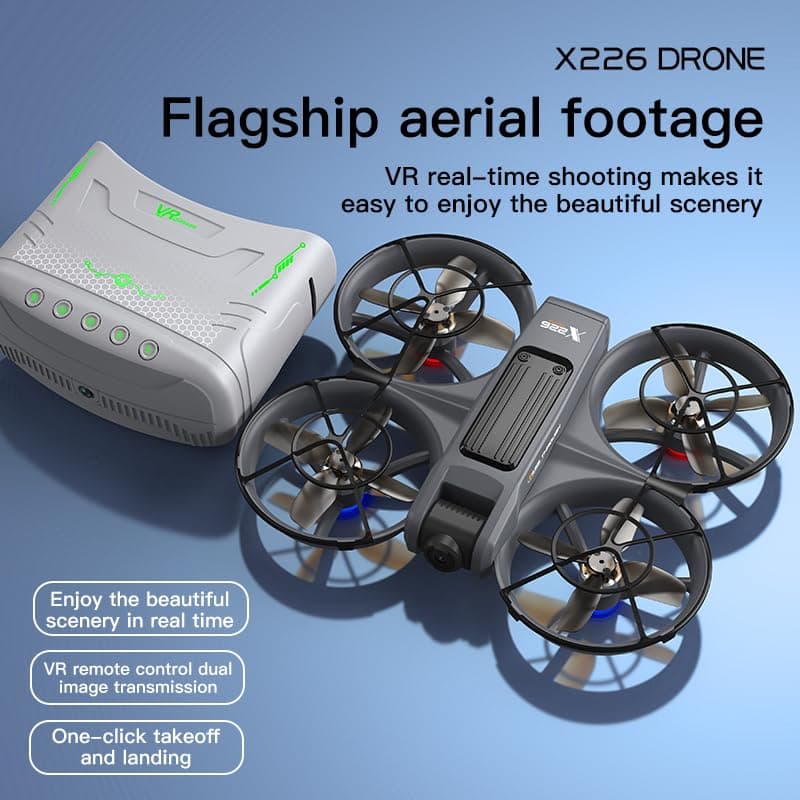 FPV Drone with Camera and VR Glasses, Brushless Motor Optical Flow Cool LED Lights Drones Dual Camera Switch RC Quadcopter 2 Batteries VR Drones for Beginners Adults X226 Drone