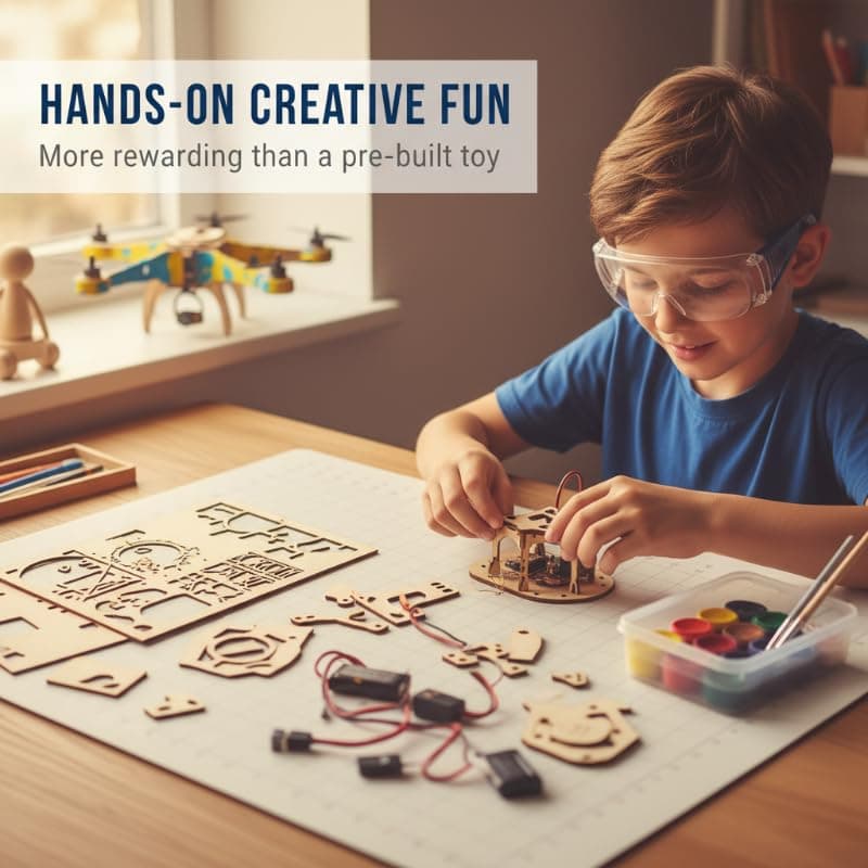 DIY Wooden Drone Building Kit, Wooden Crafts DIY Brain Teaser Puzzle, Wooden Building Blocks Flying Toys Assembled Kit, Remote Control 3D Building Blocks Quadcopter (1PCS)