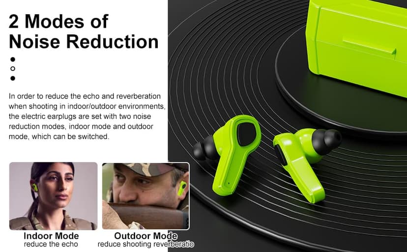 Electronic Shooting Ear Protection Earplug Active Noise Cancelling Earbuds for Shooting & Hunting, NRR 24dB, in Ear Hearing Protection for Gun Range (Green)