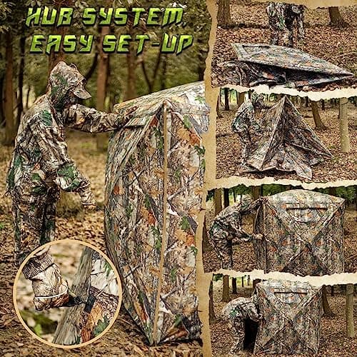 Lenotos Hunting Blind, 2 Person Pop Up Blinds 360 Degree See Through, Portable Durable Hunting Ground Blinds for Deer & Turkey Hunting