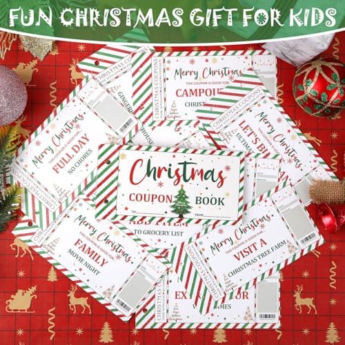 20 Pre-printed Xmas Themed Coupons, 10 Blank Cards, Unique Holiday Activity Rewards Cards, Family Secret Santa Gift Idea DIY Christmas Coupon Book, Fun Holiday Themed Coupons for Family B0DF7L2XBZ