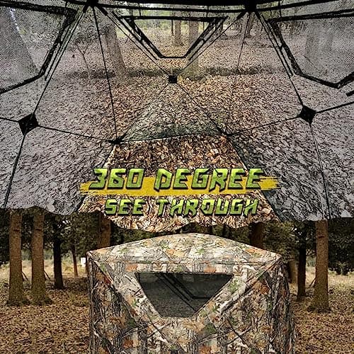 Lenotos Hunting Blind, 2 Person Pop Up Blinds 360 Degree See Through, Portable Durable Hunting Ground Blinds for Deer & Turkey Hunting
