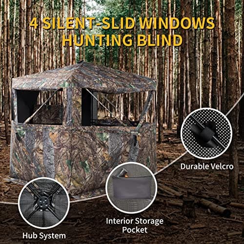 FUNHORUN Hunting Blind 270/360 Degree See Through Ground Blind with Carrying Bag, 2/3/4 Person Pop Up Camouflage Tent Portable Concealed Shelter