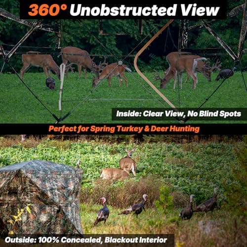 Hunting Blind 360 Degree See Through, 2-3 & 3-4 Person Pop Up Ground Blind for Deer and Turkey, Portable Camouflage Tent with Quiet Zipper Door and Carrying Bag