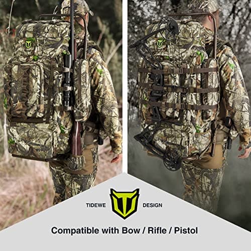 TIDEWE Hunting Backpack 5500cu with Frame and Rain Cover for Bow/Rifle/Pistol