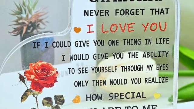 To My Girlfriend I Love You Floral Rose Sign Valentines Christmas Birthday Anniversary Present Bedroom Office Decor for Her Heart Shaped Acrylic Desk Plaque Romantic Gifts for Girlfriend Women