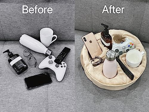 Xchouxer Couch and Bed Cup Holder Pillow, Sofa Organizer Caddy for Drinks, Remotes, Phones, Snacks (Beige) B0BWJ7W36N