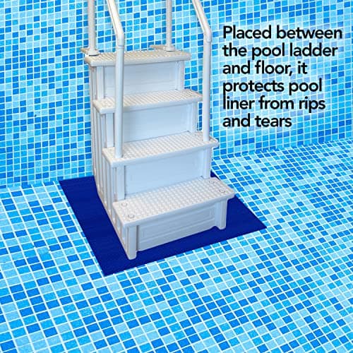 RESILIA Stay-Put Swimming Pool Ladder Mat - Non-Slip, Wide Ribbed, Protective Pad, 36 Inches x 36 Inches, 0.125 Inch Thick, Royal Blue, Made in USA