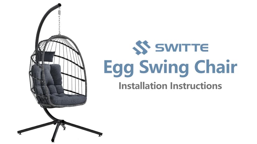 SWITTE Egg Chair Outdoor with Stand, Indoor Wicker Hanging Egg Swing Chair with Cushion, 350lbs Capacity for Patio, Bedroom, Garden - Dark Grey
