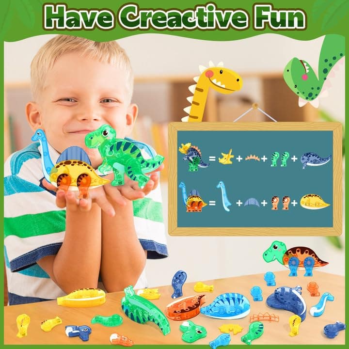 Coodoo Dinosaur Toys Magnetic Tiles 3D Movable Dinos for Kids 3-5 5-7 Toddler Outdoor Sensory Toys, STEM Educational Magnetic Blocks for 3+ Years Old Boys Girls Kids Toy