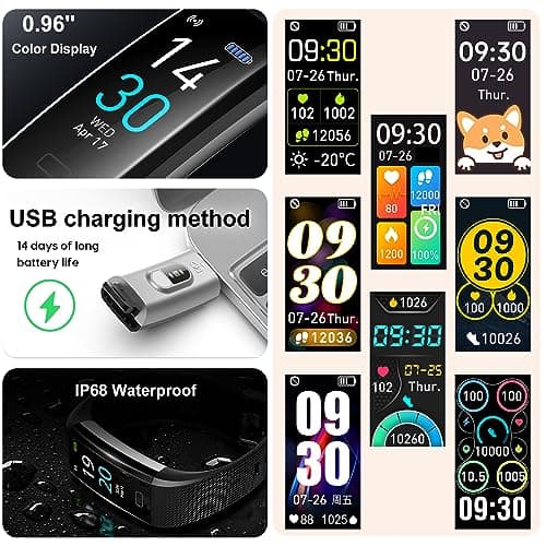 Fitness Tracker with Step/Distance/Calories Counter, Activity Tracker with Heart Rate Monitor, Slim Style Watch IP68 Waterproof, Sleep Monitor Tracker, Pedometer Watch for Women Men