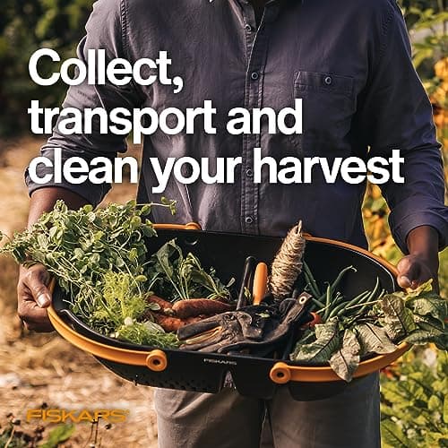 Harvesting Basket Doubles as a Colander to Collect, Transport and Clean Vegetables and Fruits, Garden Accessories Fiskars Garden Harvest Basket with Tool Caddy, Container for Gardening B08Q8N7PBN