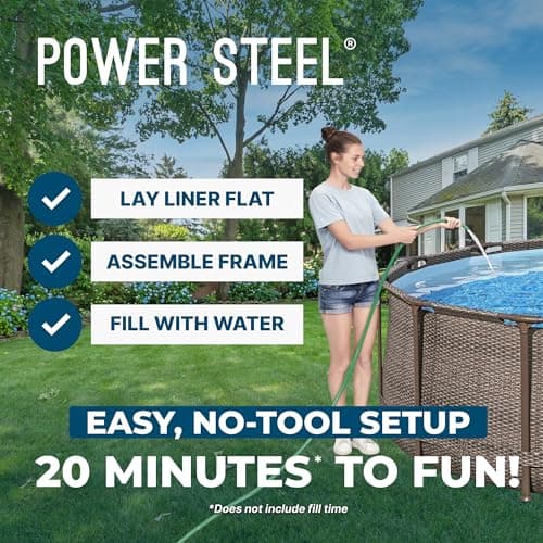 Bestway Power Steel 14’ x 42” Round Above Ground Outdoor Backyard Swimming Pool Set with 1,000 GPH Filter Pump, Ladder, and Pool Cover