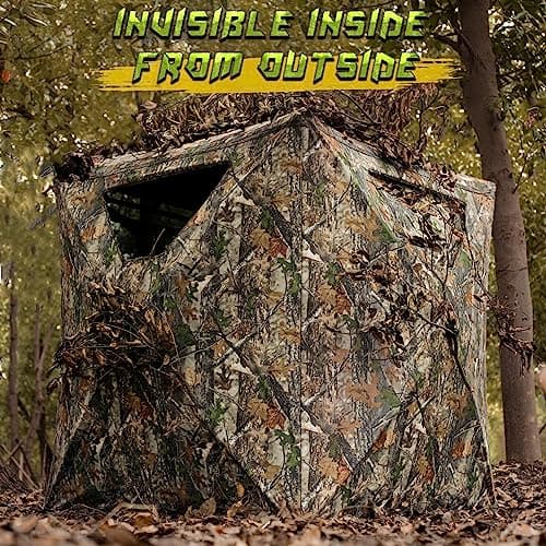 Lenotos Hunting Blind, 2 Person Pop Up Blinds 360 Degree See Through, Portable Durable Hunting Ground Blinds for Deer & Turkey Hunting