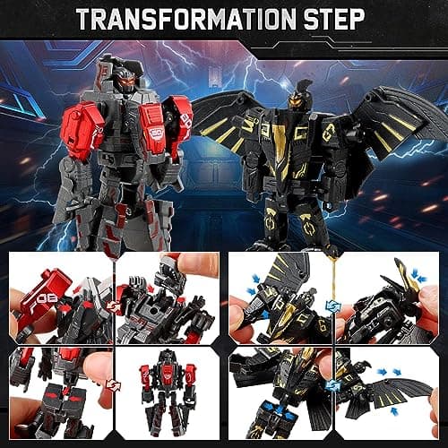 JONEG Transforming Robot Dinosaur - 4-in-1 STEM Toy, 11 Shapes Transforming Toys for Kids, Ages 5-10, Black