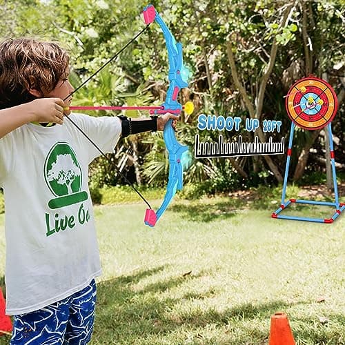2 Pack of Kids Bow and Arrow Set, Light Up Archery Toy Set with 14 Suction Cup Arrows & Standing Target, Perfect Kids Indoor and Outdoor Toys for 4 5 6 7 8 9 10 Year Girls Boys Birthday Gifts Ideas