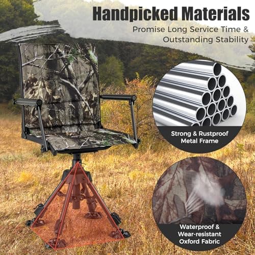 Tangkula Hunting Chair, 360 Degree Silent Swivel Blind Chair with 4 Adjustable Legs, Foot Pads & Armrests, Portable Folding Hunting Chairs for Blinds, Fishing, Camping