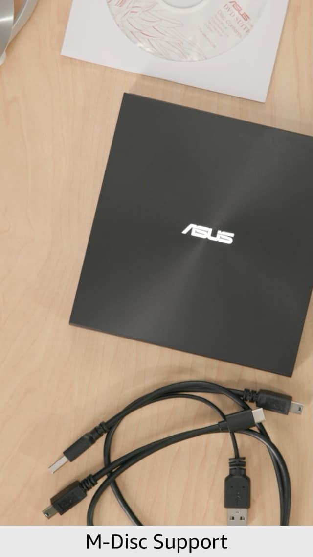 ASUS ZenDrive Black 13mm External 8X DVD/Burner Drive +/-RW with M-Disc Support, Compatible with Both Mac & Windows and Nero BackItUp for Android Devices (USB 2.0 & Type-C Cables Included)