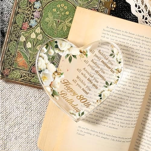 AceThrills 80th Birthday Gifts and Decorations for Women - Acrylic Paperweight 3.9 x 3.9 x 0.51 Inches - Happy Birthday Decor Party Favors