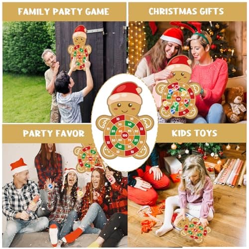 YQUQWN Large Christmas Dart Board for Kids 28.7 Inch Gingerbread Man Target with 12 Sticky Balls Hook Christmas Indoor Decorations Party Toys Gifts for Family