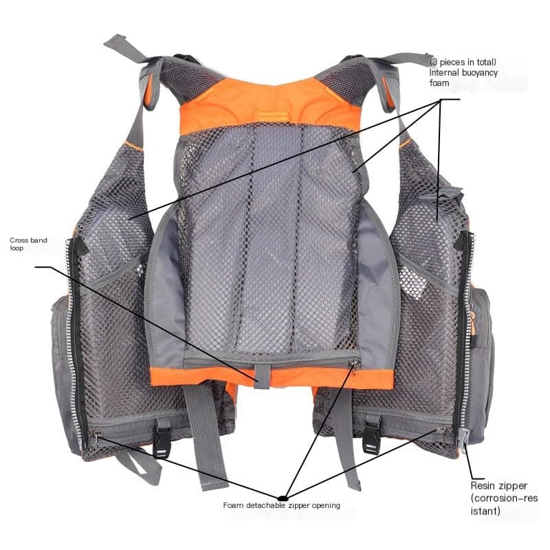 JKSPORTS Fly Fishing Vest - Fishing Safety Life Jacket for Swimming, Sailing, Boating, Kayak - Floating Multifunction Breathable Backpack for Men and Women - Adjustable, Grey/Green/Red/Blue