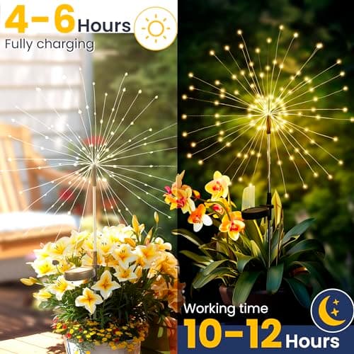 120 LEDs, Fairy Design, Waterproof, Garden Decor, Solar Powered for Yard, Pathway, Flowerbed, Planter, Balcony, Gifts for Mom GIGALUMI 2 Pack Solar Firework Lights Outdoor, Garden Decor, Warm White B0CPHZL35M