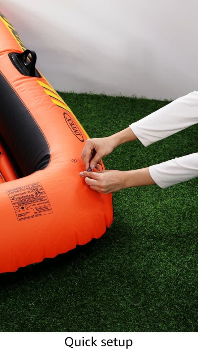 INTEX Explorer Inflatable Boat Series: Dual Air Chambers – Welded Oar Locks – Grab Handles – Bow Rope – Sporty Design