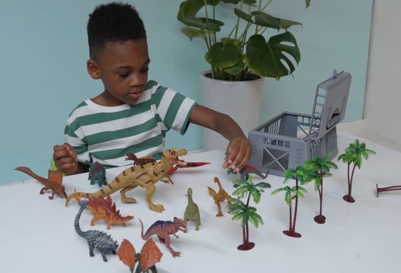 JOYIN Dinosaur Toys with Activity Play Mat & Storage Cage, 19 PCS Realistic Dinosaur Figures & Trees for Toddlers Kids Ages 3-5, Ideal for Boys and Girls Gift