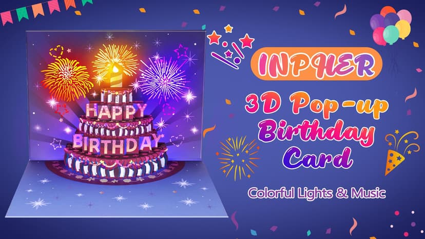 INPHER Birthday Cards Fireworks Pop Up Cake Light and Music Happy Birthday Gifts Decorations for Women, Men, Mom, Grandma
