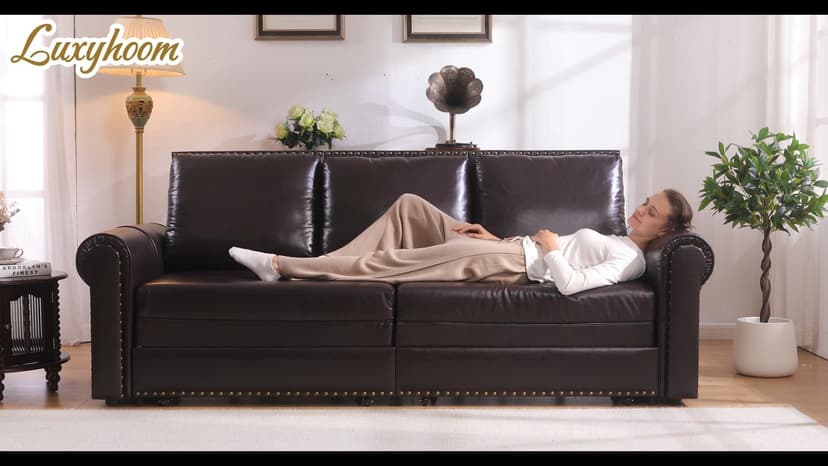 LuxyHoom 93.7" King Size Sleeper Sofa Bed, Pull Out Sofa Bed, Faux Leather Upholstery, 3 in 1 Convertible Sleeper Couch, Chaise Lounge, Retro Recliner for Living Room, Office, Apartment, Dark Brown