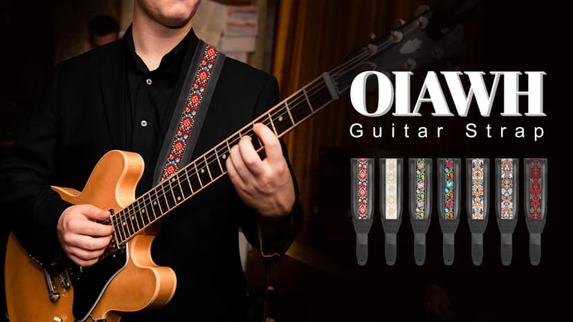 Guitar Strap and Bass Strap, Embroidered Guitar Strap, Adjustable Strap Length, Equipped with 3D Sponge Filled Foam Pad, Comes with 4 Picks + 2 Strap Locks, Best Gift for Guitar Players, Vintage Red