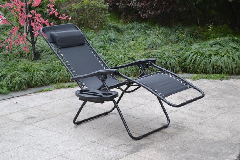 EasyGo Product Zero Gravity Lawn Lounge Pillow and Cup Holder Furniture Outdoor Adjustable Dining Reclining Folding Chairs for Deck Patio Beach Yard, 2 Pack TAN